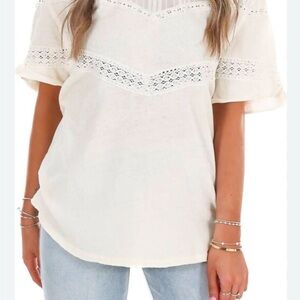 We The Free Cream Lace Short Sleeve Top oversized